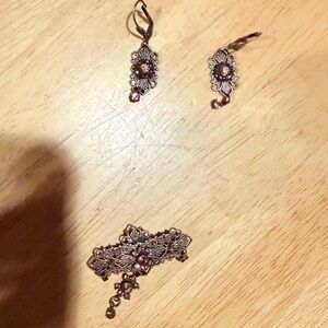 Women’s Gold and Purple Earring and Broach Set